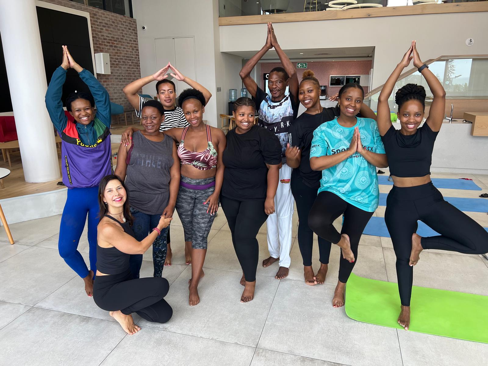 Sun salutation practice during yoga intensive